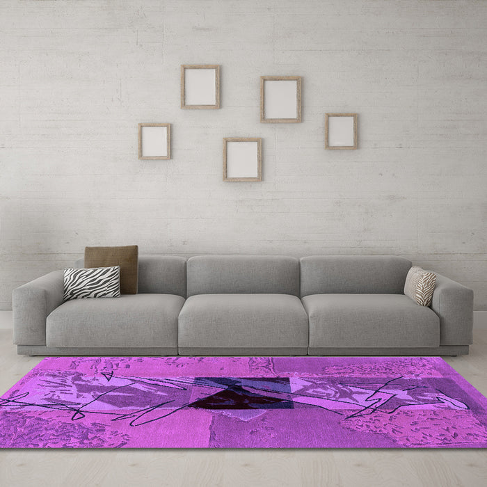 Machine Washable Abstract Purple Modern Area Rugs in a Living Room, wshabs1905pur