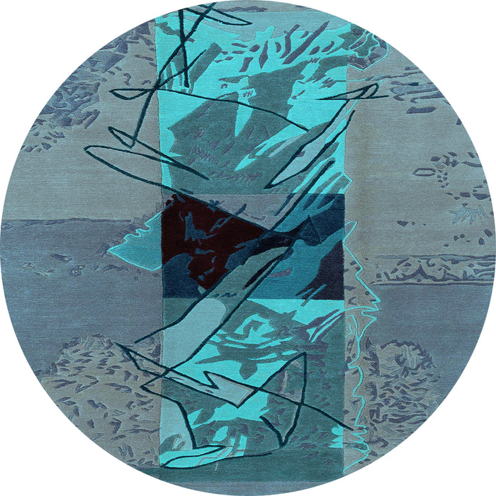 Round Abstract Light Blue Modern Rug, abs1905lblu