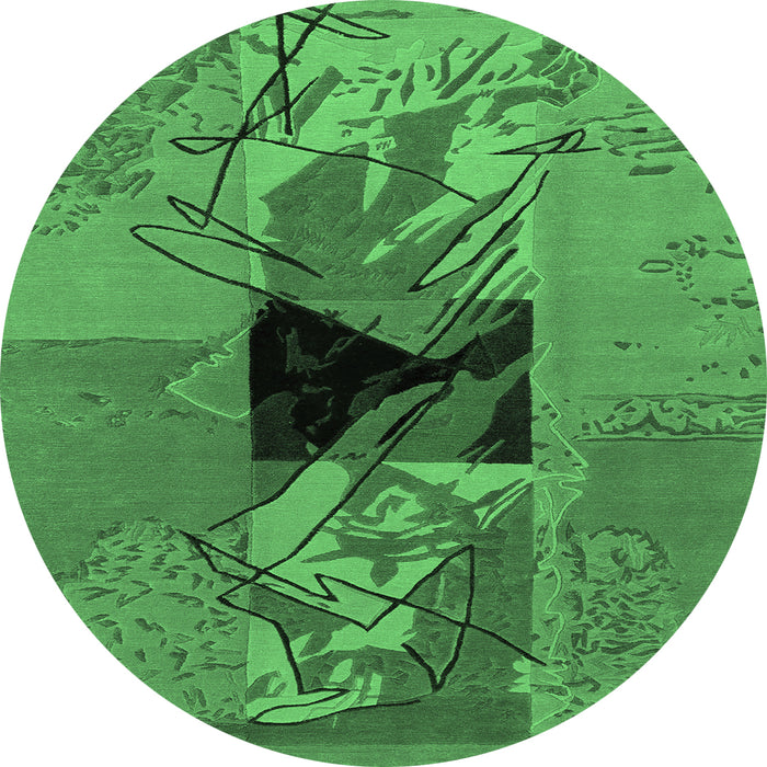 Round Abstract Emerald Green Modern Rug, abs1905emgrn