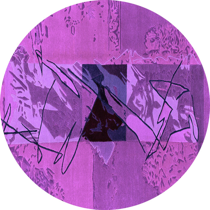 Round Machine Washable Abstract Purple Modern Area Rugs, wshabs1905pur