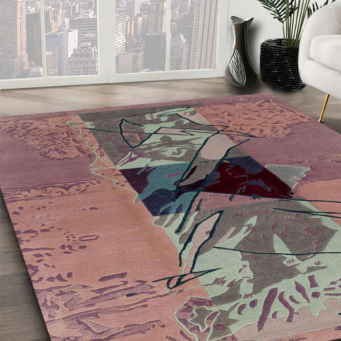 Abstract Pink Modern Rug in Family Room, abs1905