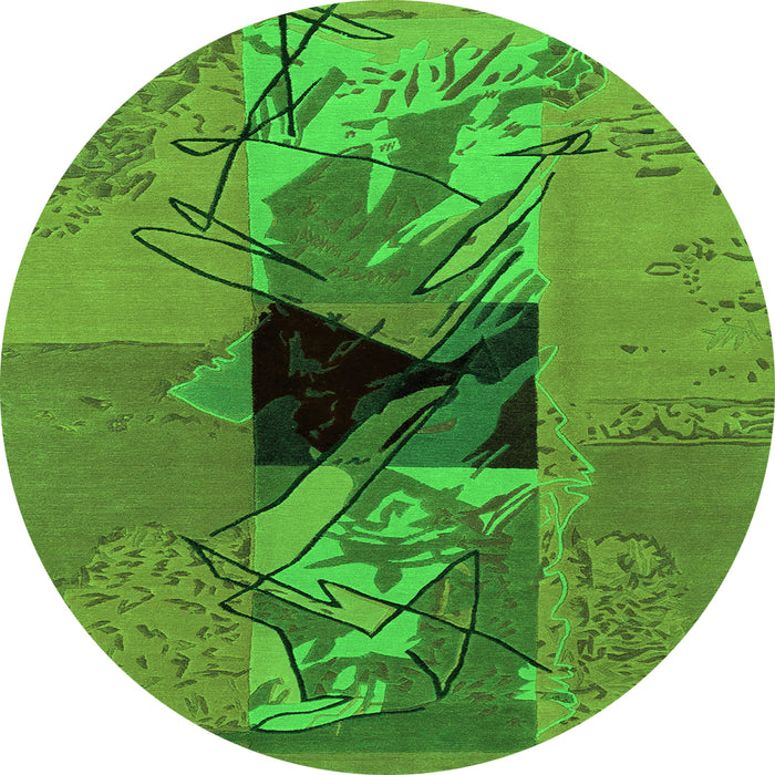 Round Abstract Green Modern Rug, abs1905grn