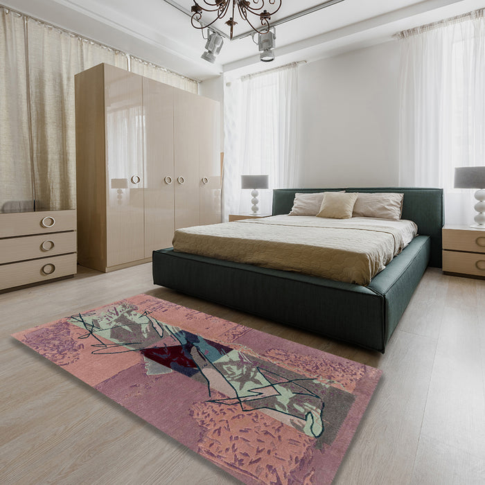 Abstract Pink Modern Rug in a Bedroom, abs1905