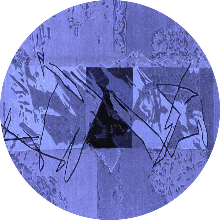 Round Machine Washable Abstract Blue Modern Rug, wshabs1905blu