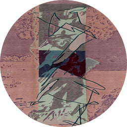Round Abstract Pink Modern Rug, abs1905