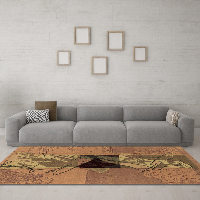 Machine Washable Abstract Brown Modern Rug in a Living Room,, wshabs1905brn