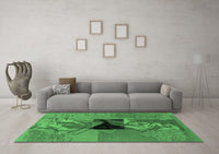 Machine Washable Abstract Emerald Green Modern Rug, wshabs1905emgrn