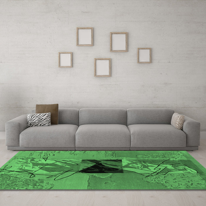 Machine Washable Abstract Emerald Green Modern Area Rugs in a Living Room,, wshabs1905emgrn