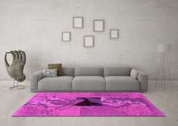 Machine Washable Abstract Pink Modern Rug in a Living Room, wshabs1905pnk