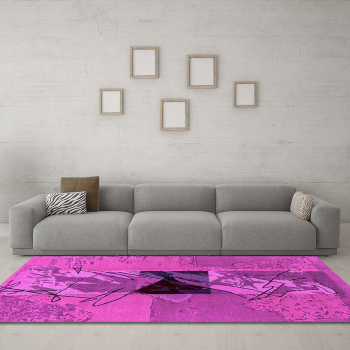Machine Washable Abstract Pink Modern Rug in a Living Room, wshabs1905pnk