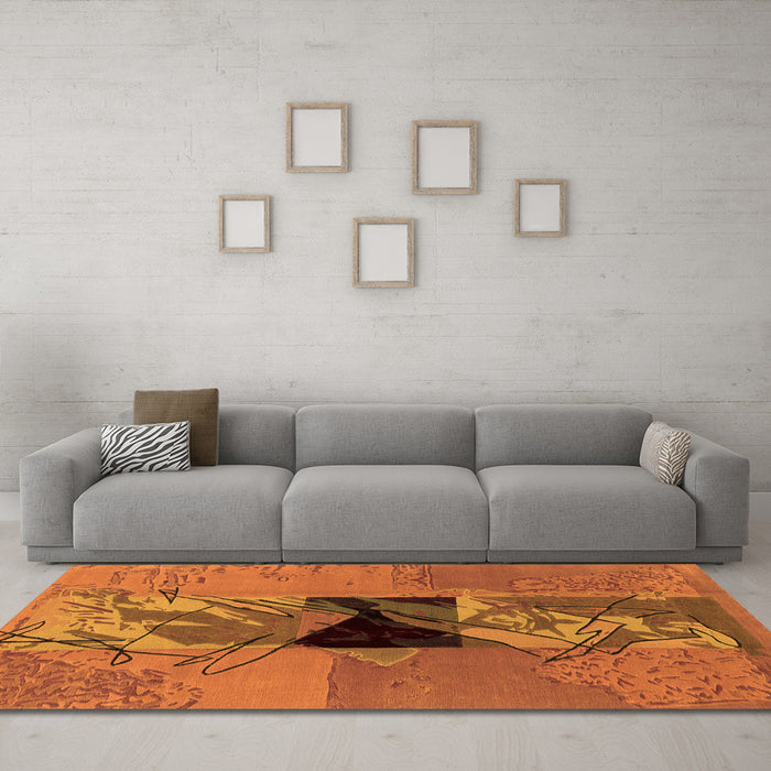 Machine Washable Abstract Orange Modern Area Rugs in a Living Room, wshabs1905org