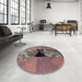 Round Machine Washable Abstract Rosy Pink Rug in a Office, wshabs1905