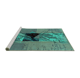 Sideview of Machine Washable Abstract Turquoise Modern Area Rugs, wshabs1905turq