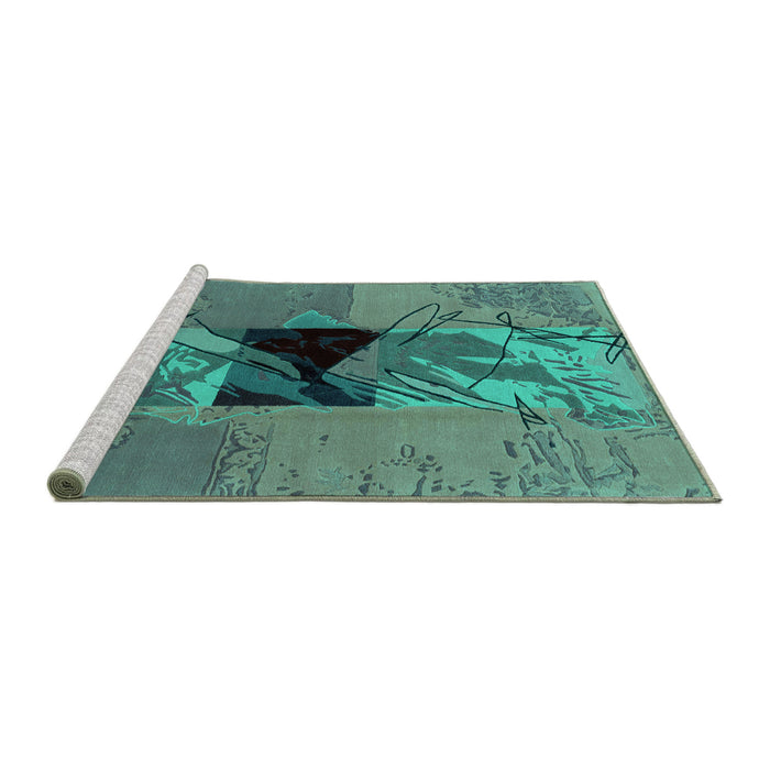 Sideview of Machine Washable Abstract Turquoise Modern Area Rugs, wshabs1905turq
