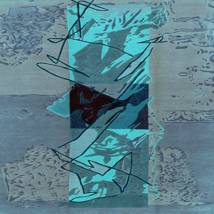 Square Machine Washable Abstract Light Blue Modern Rug, wshabs1905lblu