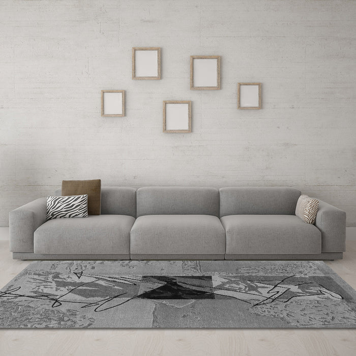 Machine Washable Abstract Gray Modern Rug in a Living Room,, wshabs1905gry