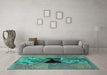 Machine Washable Abstract Turquoise Modern Area Rugs in a Living Room,, wshabs1905turq