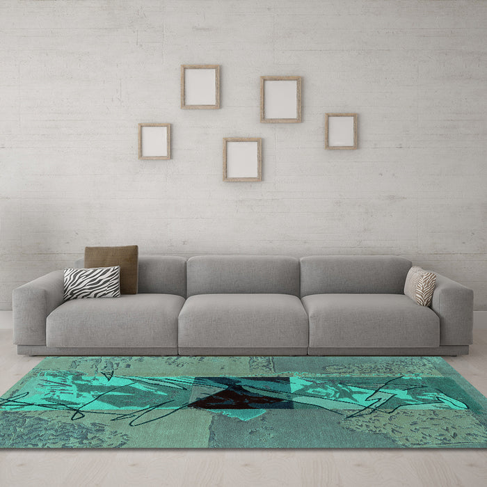 Machine Washable Abstract Turquoise Modern Area Rugs in a Living Room,, wshabs1905turq