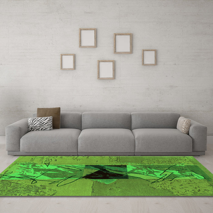 Machine Washable Abstract Green Modern Area Rugs in a Living Room,, wshabs1905grn