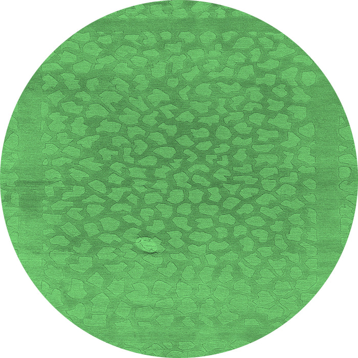 Round Machine Washable Abstract Emerald Green Modern Area Rugs, wshabs1906emgrn