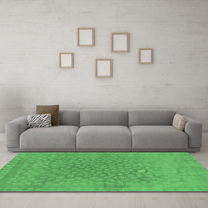 Machine Washable Abstract Emerald Green Modern Area Rugs in a Living Room,, wshabs1906emgrn