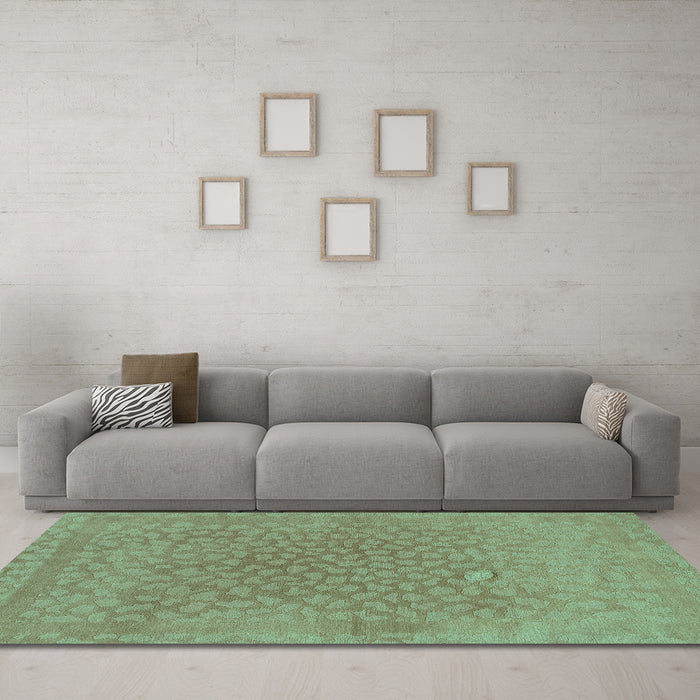 Machine Washable Abstract Turquoise Modern Area Rugs in a Living Room,, wshabs1906turq