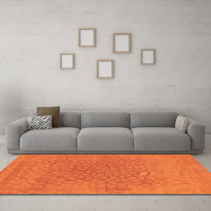 Machine Washable Abstract Orange Modern Area Rugs in a Living Room, wshabs1906org