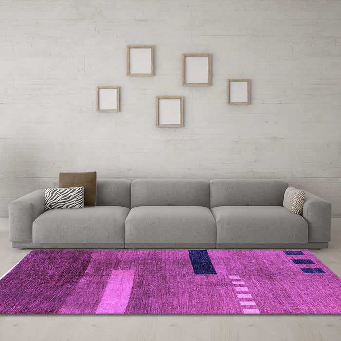Machine Washable Abstract Purple Modern Area Rugs in a Living Room, wshabs1907pur