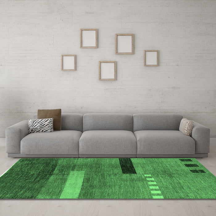 Machine Washable Abstract Emerald Green Modern Area Rugs in a Living Room,, wshabs1907emgrn