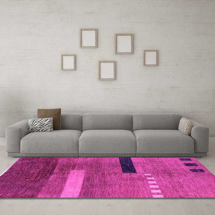 Machine Washable Abstract Pink Modern Rug in a Living Room, wshabs1907pnk