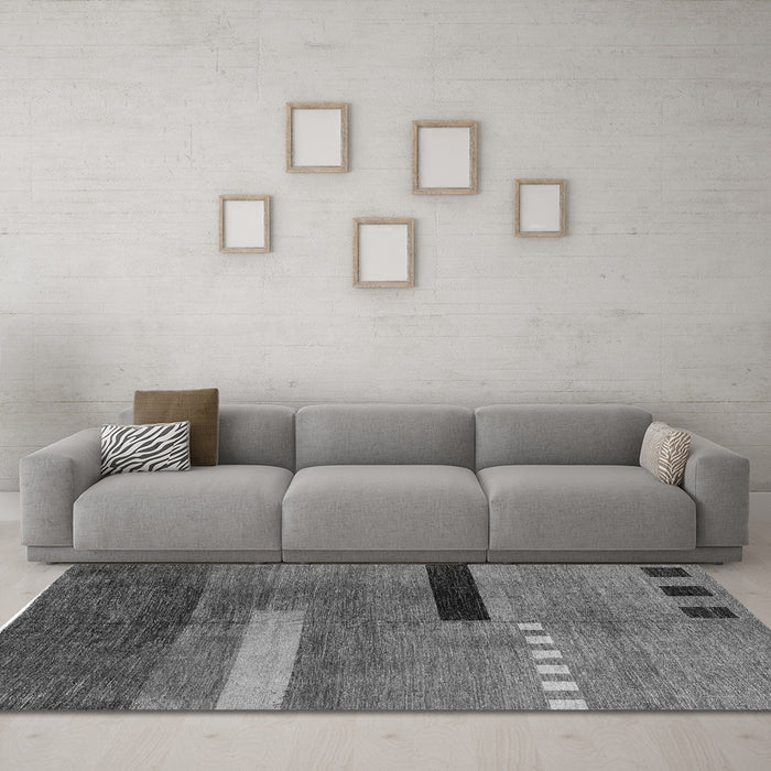 Machine Washable Abstract Gray Modern Rug in a Living Room,, wshabs1907gry