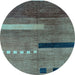 Round Abstract Light Blue Modern Rug, abs1907lblu