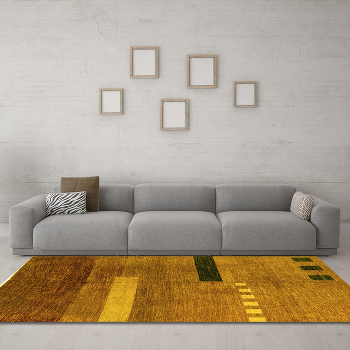 Machine Washable Abstract Yellow Modern Rug in a Living Room, wshabs1907yw