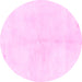 Round Machine Washable Solid Pink Modern Rug, wshabs1908pnk