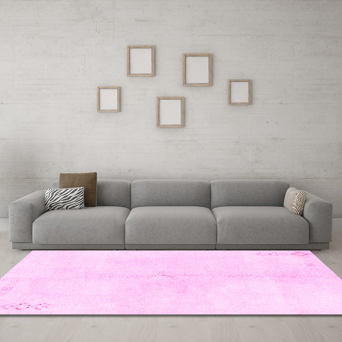Machine Washable Solid Pink Modern Rug in a Living Room, wshabs1908pnk