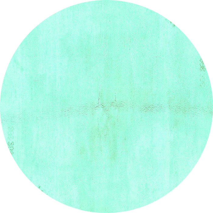 Round Machine Washable Solid Turquoise Modern Area Rugs, wshabs1908turq