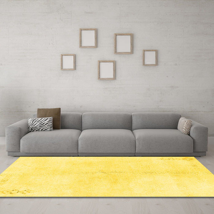 Machine Washable Solid Yellow Modern Rug in a Living Room, wshabs1908yw