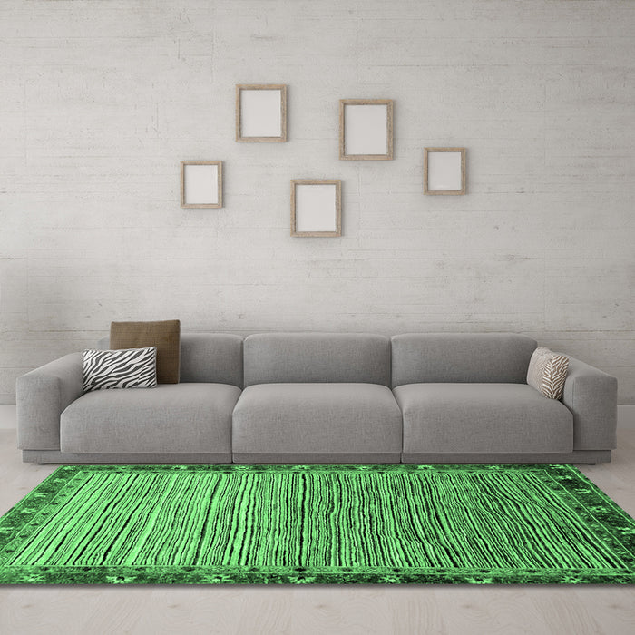 Machine Washable Abstract Emerald Green Modern Area Rugs in a Living Room,, wshabs1909emgrn
