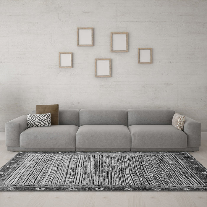Machine Washable Abstract Gray Modern Rug in a Living Room,, wshabs1909gry