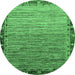 Round Machine Washable Abstract Emerald Green Modern Area Rugs, wshabs1909emgrn