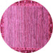 Round Machine Washable Abstract Pink Modern Rug, wshabs1909pnk