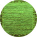 Round Machine Washable Abstract Green Modern Area Rugs, wshabs1909grn