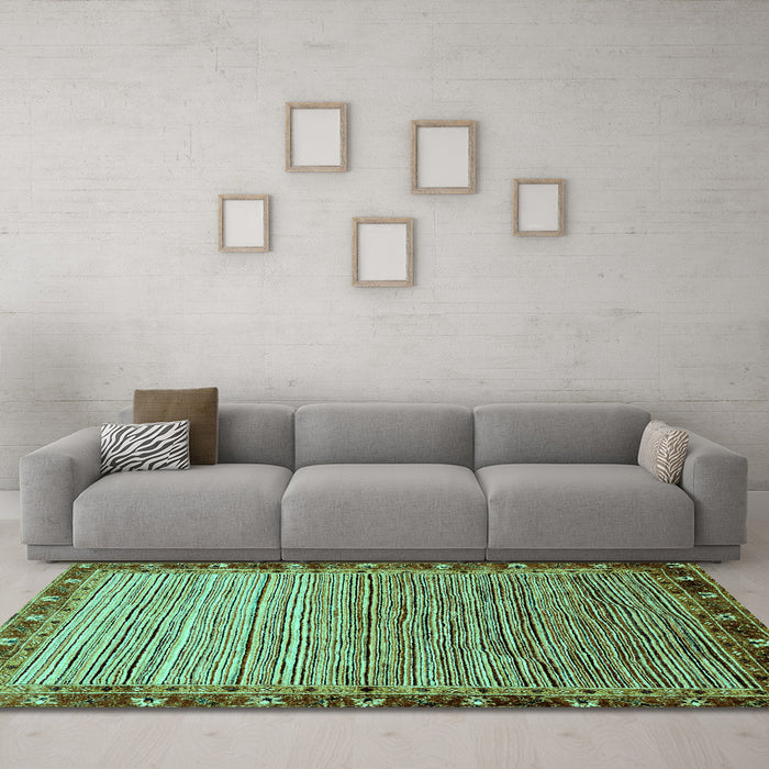 Machine Washable Abstract Turquoise Modern Area Rugs in a Living Room,, wshabs1909turq
