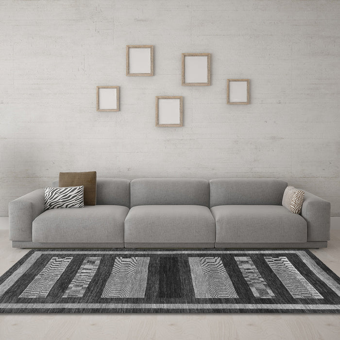 Machine Washable Abstract Gray Modern Rug in a Living Room,, wshabs190gry