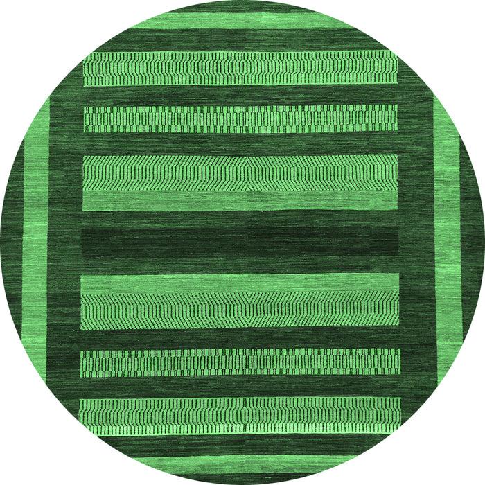 Round Machine Washable Abstract Emerald Green Modern Area Rugs, wshabs190emgrn