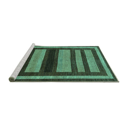 Sideview of Machine Washable Abstract Turquoise Modern Area Rugs, wshabs190turq