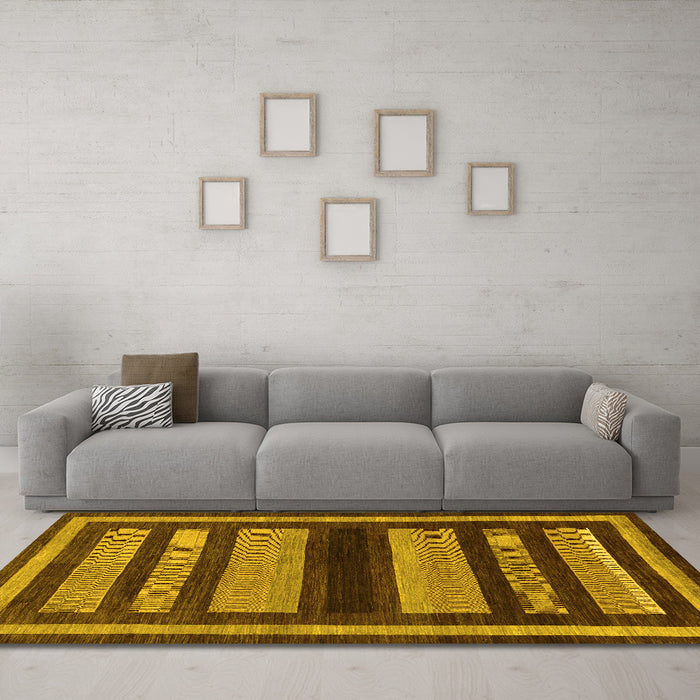 Machine Washable Abstract Yellow Modern Rug in a Living Room, wshabs190yw