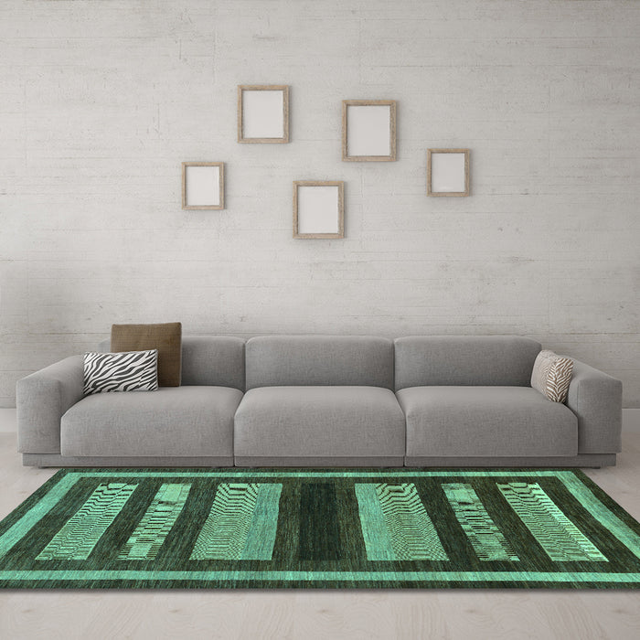 Machine Washable Abstract Turquoise Modern Area Rugs in a Living Room,, wshabs190turq