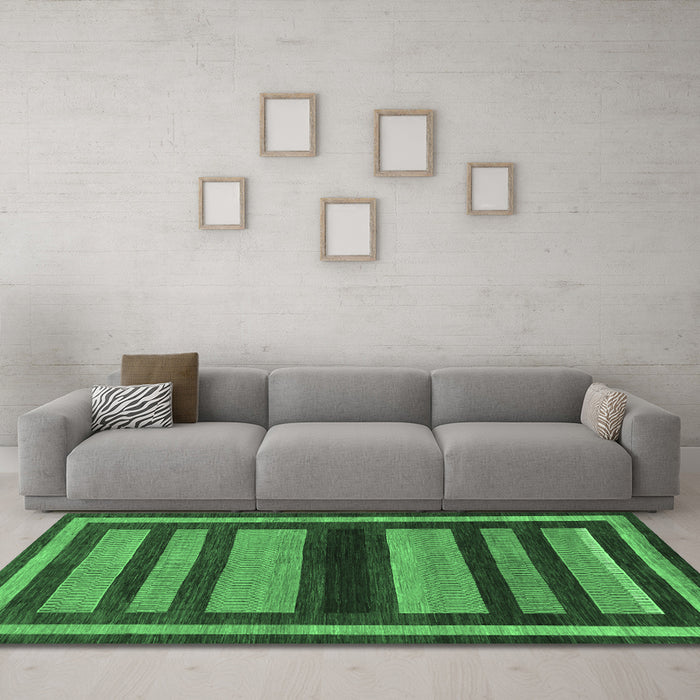 Machine Washable Abstract Emerald Green Modern Area Rugs in a Living Room,, wshabs190emgrn