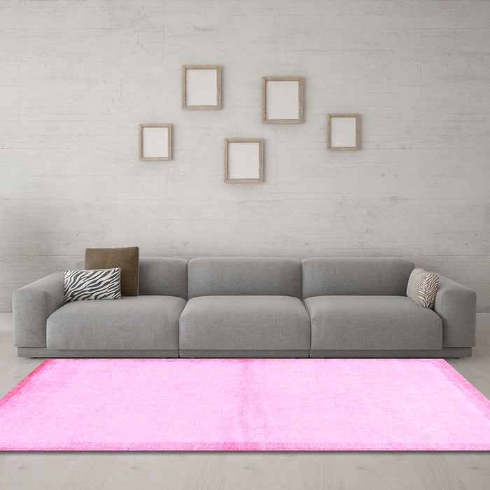 Machine Washable Solid Pink Modern Rug in a Living Room, wshabs1910pnk